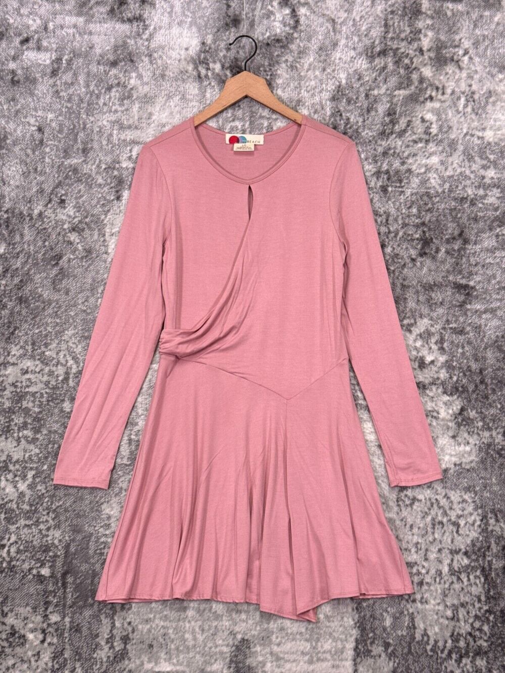 Free People Dress Large Womens Pink Beach Long Sleeve Keyhole Shirt Mini